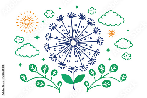 Cloud-shaped florets radiating like a dandelion puff mid-blow