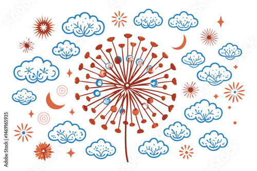 Cloud-shaped florets radiating like a dandelion puff mid-blow