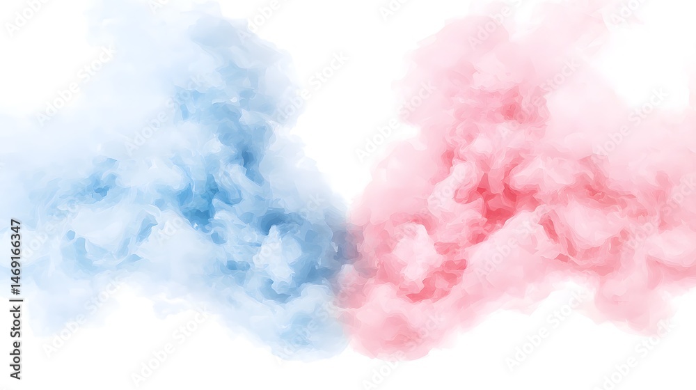 Fototapeta premium Colorful Smoke Swirls in Blue and Pink on a White Background for Creative Designs