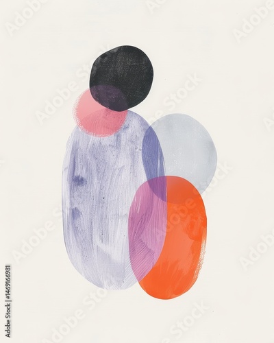 Abstract Painting with Organic Overlapping Shapes and Texture
