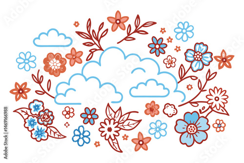 Flat vector flowers softened with airbrush-style cloud fades