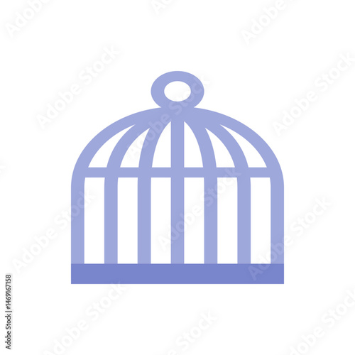 Illustration of a light purple birdcage with curved top and straight bars, isolated on a white background