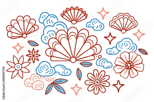 Folded-paper-style petals smoothed with cloud curves for a 3D illusion