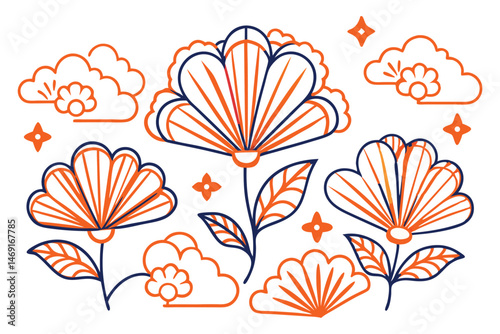 Folded-paper-style petals smoothed with cloud curves for a 3D illusion