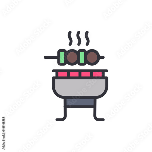 Minimalistic barbecue grill with kebab icon on a White background illustration