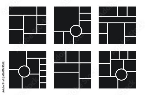 Collage grid. Mood board templates. Moodboard scrapbook banner. Montage photo images. Social media layout. Set of gallery mockups. Photomontage square frame. Mosaic pictures album. Vector illustration