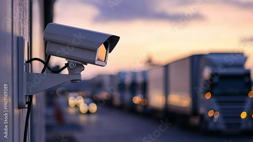 Security Camera Monitoring Trucks at Dusk
