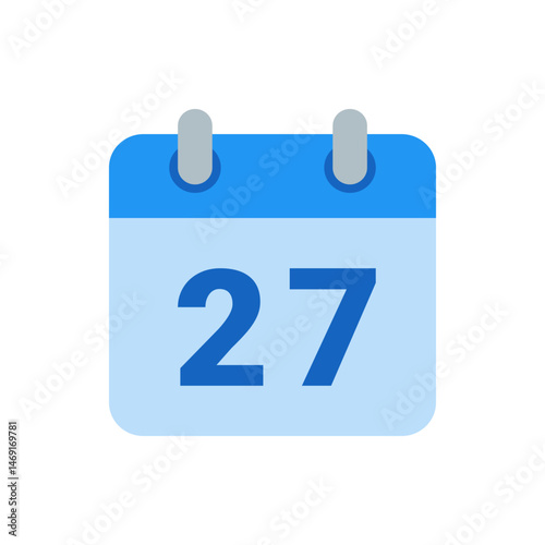 Illustration of a blue calendar icon displaying the date twenty seven with a light blue background