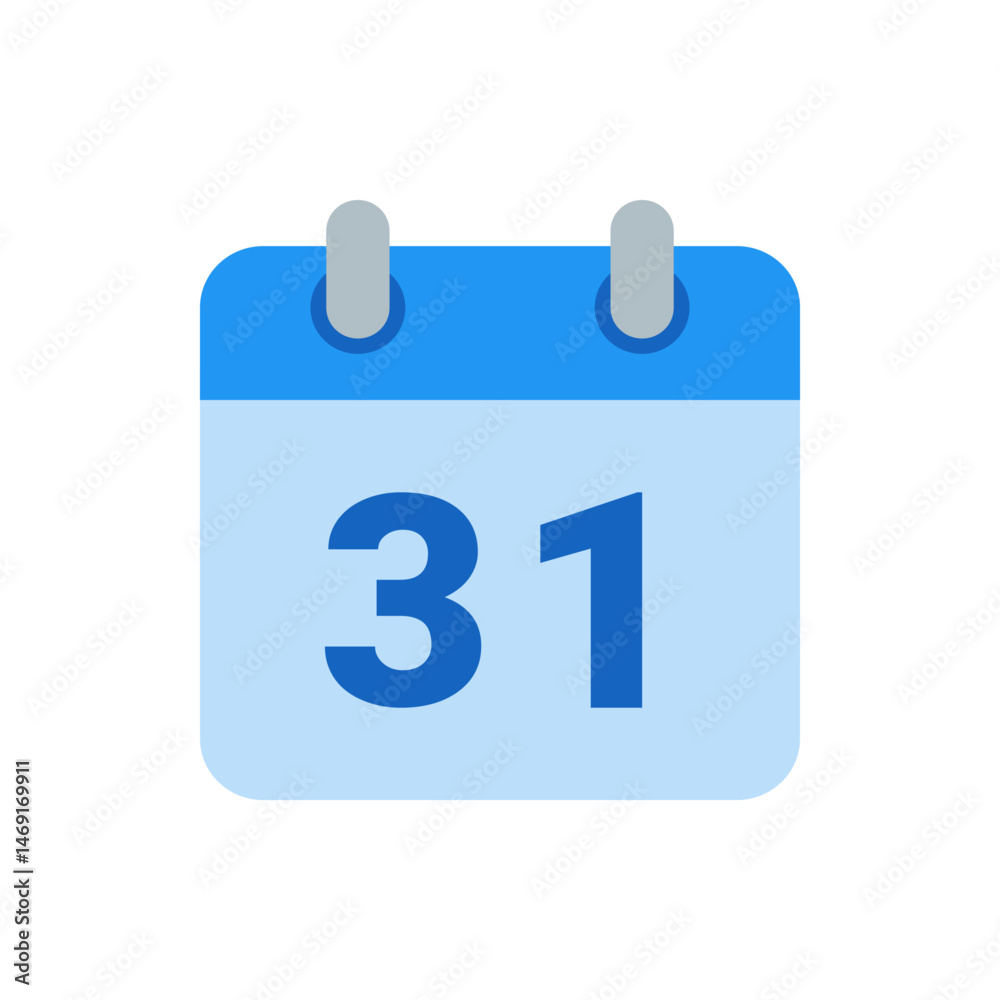 Illustration of a calendar icon showing the number thirty one on a light blue background design element Illustration of a calendar icon showing the number thirty one on a light blue background design element