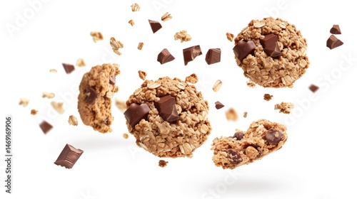 Chocolate Oatmeal Cookies and Chocolate Chunks Floating