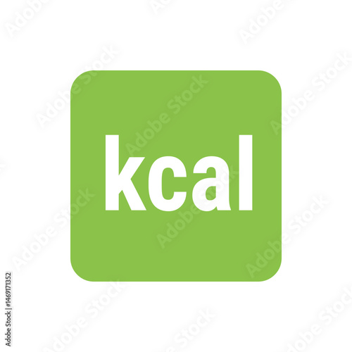 Illustration of a green rounded square with the word kcal in white letters displayed in the center area