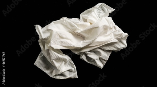 Crumpled White Paper Tissue on Black Background