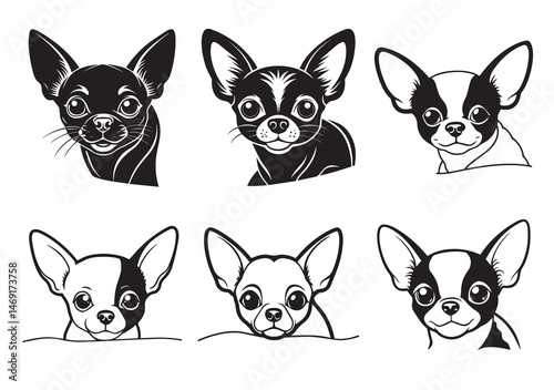 Chihuahua Peeking Cute Dog Silhouette Vector Set