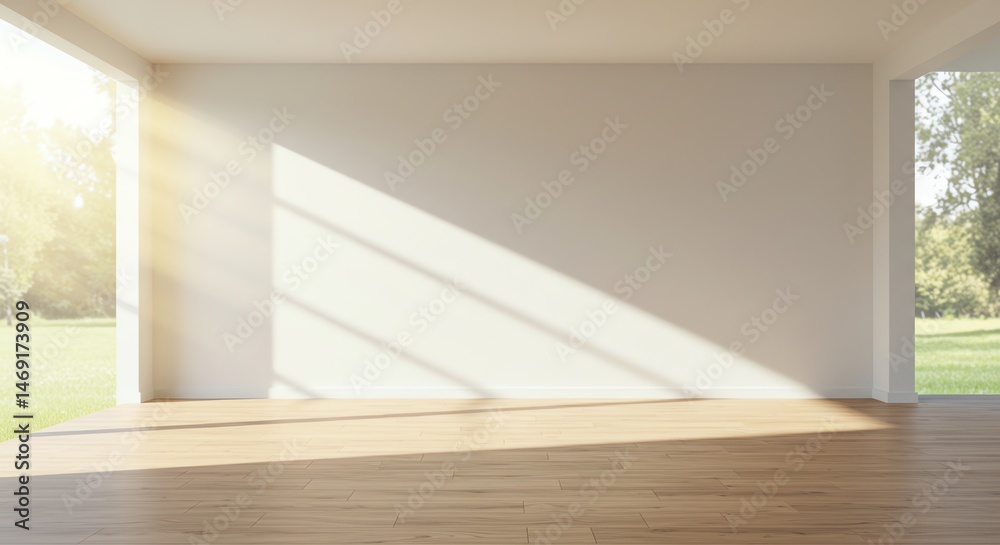 Fototapeta premium Bright empty room interior with wooden floor