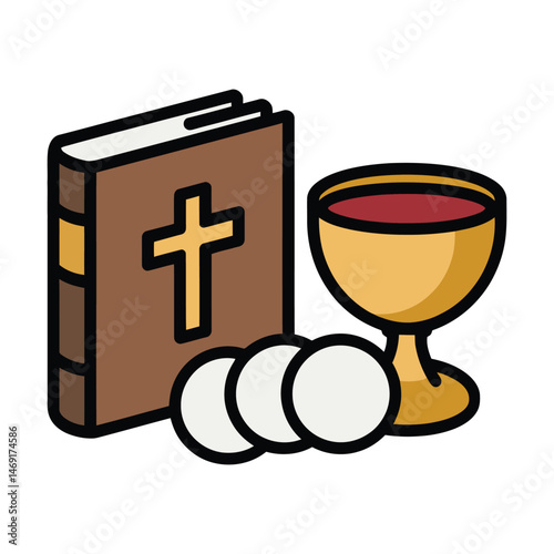 Holy Communion Vector with Bible Chalice and Eucharist Bread