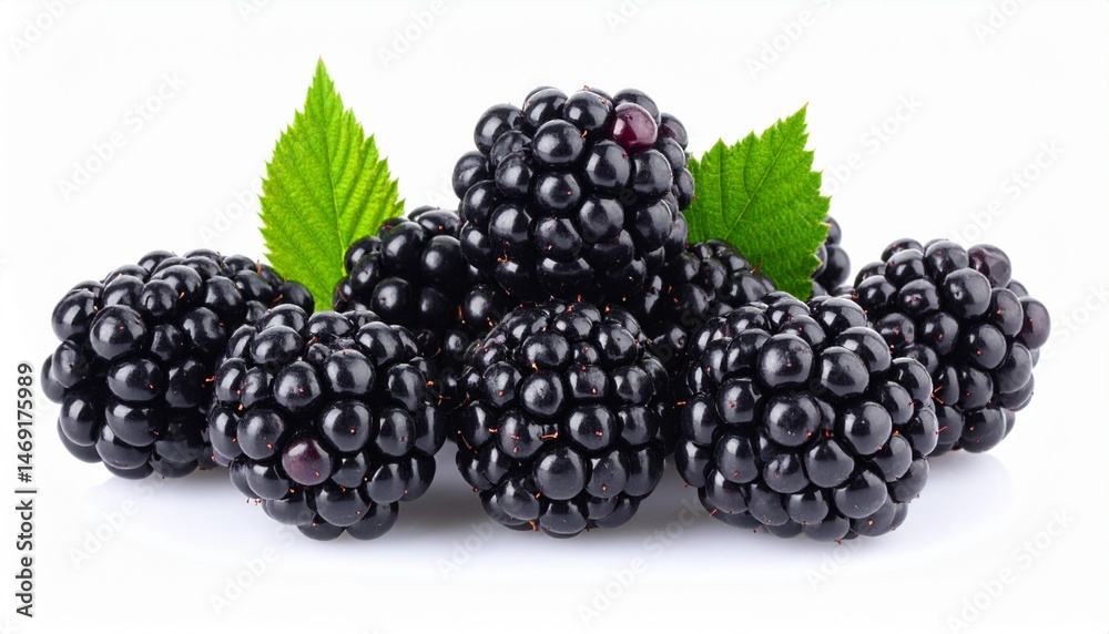 Fresh Blackberries with Green Leaf on White Background Fresh Blackberries with Green Leaf on White Background