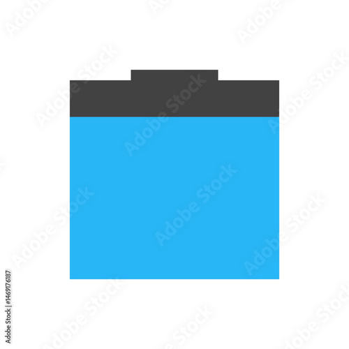 Illustration of a battery with a blue body and a gray top indicating a full charge on a white background
