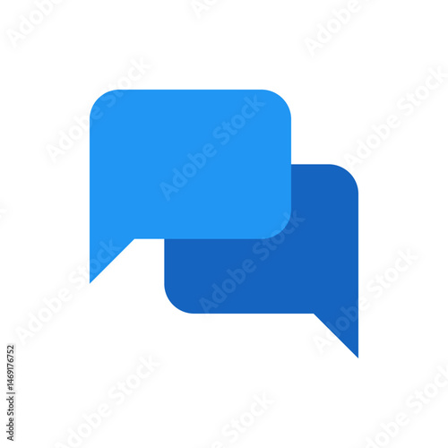 Two overlapping blue speech bubbles with rounded corners indicating communication and conversation icon design