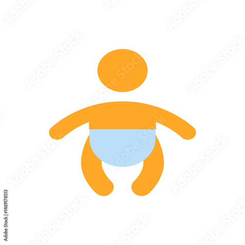 Illustration of an orange baby figure with a blue diaper on a white background in a simple style
