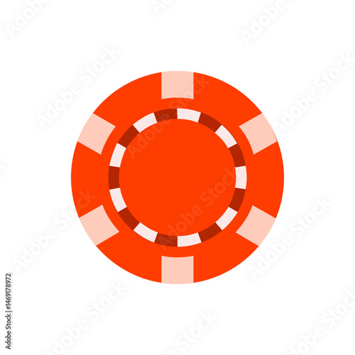Illustration of a single orange casino chip with white accents and a central circular design element