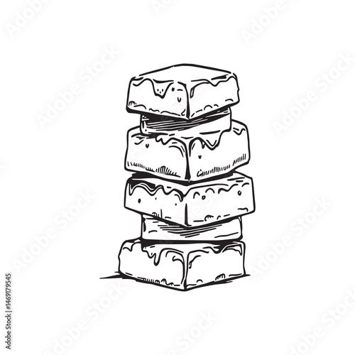 Hand-drawn stack of stacked chocolate pieces in simple line design