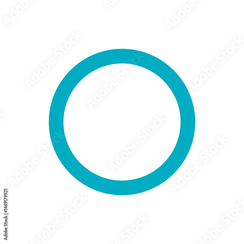 A simple graphic featuring a thick turquoise circle against a plain white background in a clean design style