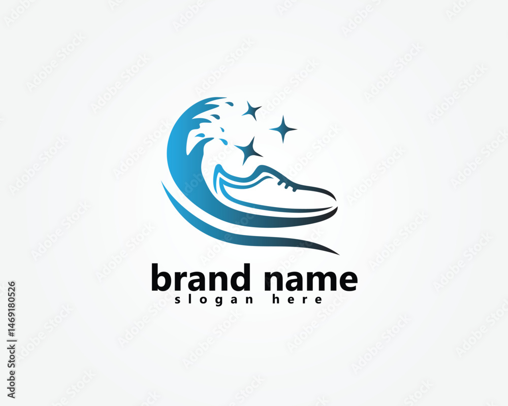 Fototapeta premium shoes store and shoes clean logo, striped shoes with waves, logo design template