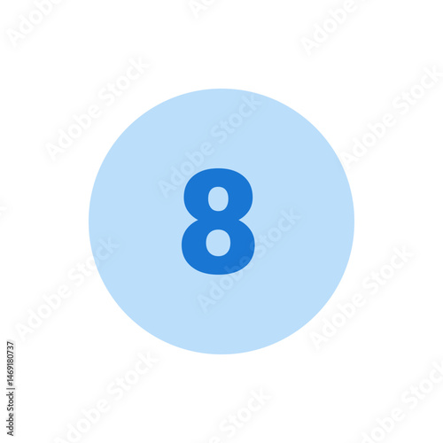 A light blue circle containing a dark blue number eight in the center on a white background image view
