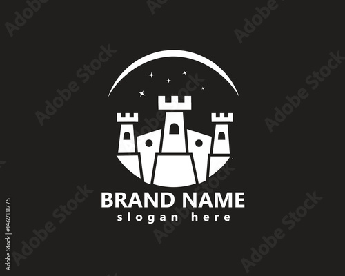 castle logo,white castle palace at night,logo design inspiration
