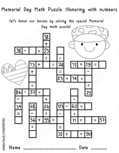 Memorial Day math puzzle hand drawn sketch of a puzzle