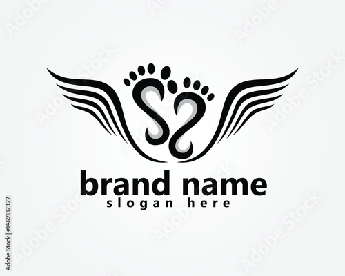foot wings logo, two abstract footprints with two wings, logo design template