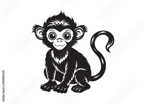 Cute Baby Monkey Silhouette Vector