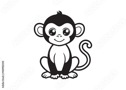Cute Baby Monkey Silhouette Vector