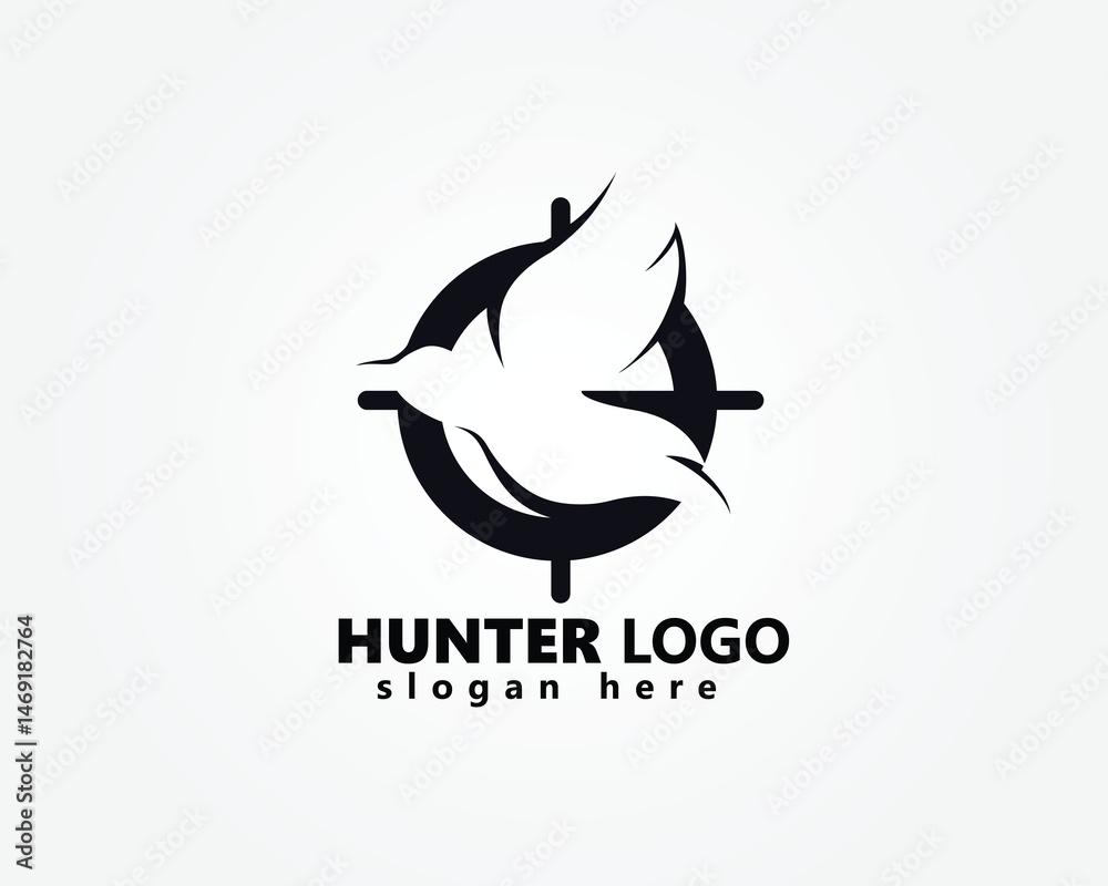 Obraz premium creative hunter club, animal logo, shadow of wild duck flying in the snap shot, logo design template
