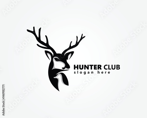 creative hunter club, animal logo, deer and duck shadow, logo design template
