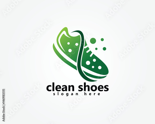 shoes store and shoes clean logo, green shoes with lines around them with some clean icons, logo design template