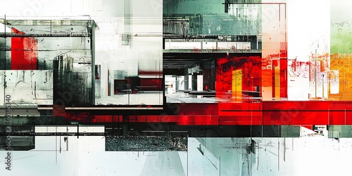 Abstract Architectural Composition with Geometric Shapes and Vivid Color Combinations