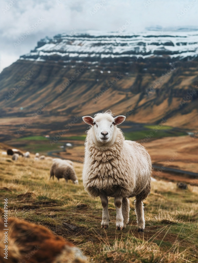 Fototapeta premium Sheep Grazing in a Field in Iceland
