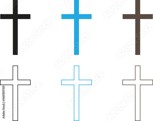 Christian Cross icon set. Christian Cross icon. Christian Religion cross icon line symbol vector illustration.