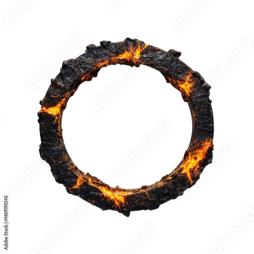 Fiery Volcanic Rock Circle Frame - Abstract Lava Texture