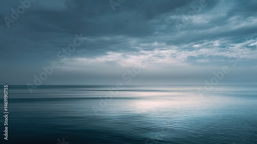 Wallpaper Mural Tranquil Minimalist Seascape with Smooth Blue Cloudy Horizon Torontodigital.ca