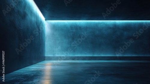 Dark Blue Tinted Studio with Textured Cement Walls and Lighting