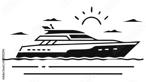 Luxury Yacht at Sunset Serene Ocean Cruise Stylish Minimalist Design Dark Silhouette