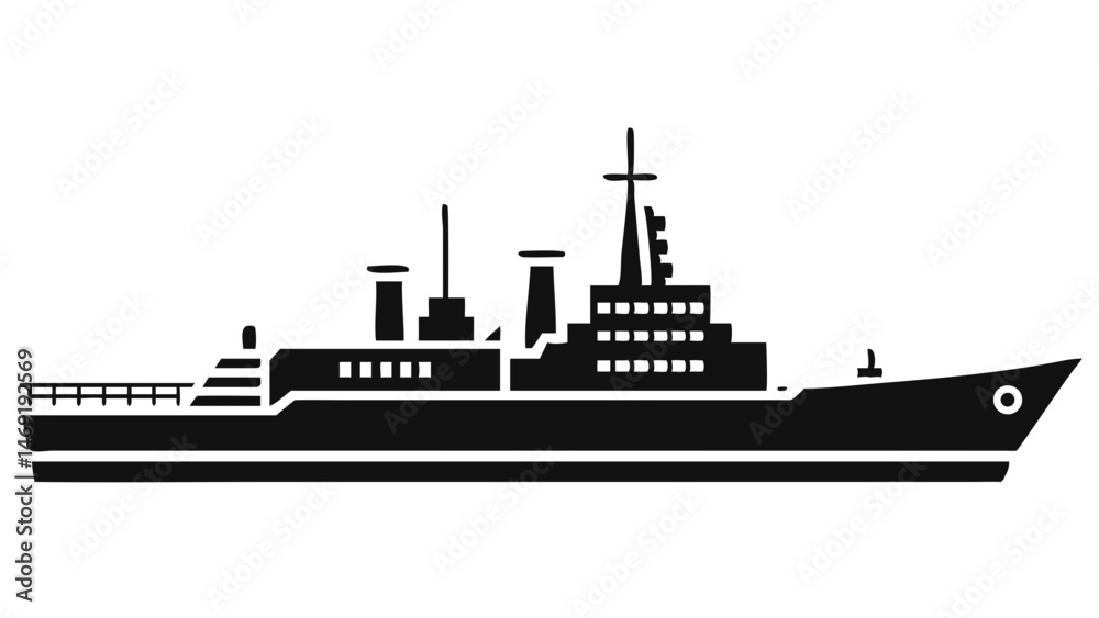 Obraz premium Majestic Warship at Night Dark Silhouette Glowing Windows Naval Vessel
