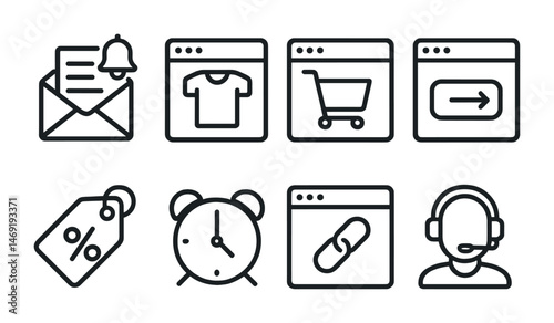 E-commerce and shopping icons set – outline, flat, retail and sales symbols