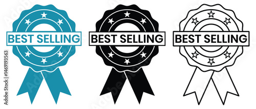 Best seller icon set. Vector illustration of a badge icon,  emblem, symbol. Best seller badge logo, stamp design. Vector illustration.