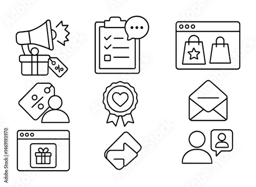 E-commerce and shopping outline icons set – linear, digital, retail symbols