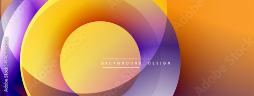 Abstract circles overlap, creating vibrant orange, purple gradients. Modern design suggests energy, movement, visual appeal.