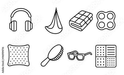 Modern home decor outline icons set – linear, minimalist, design elements collection