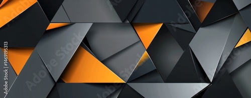 Black gray orange triangle shape metallic lighting reflection abstract illustration sharp modern wallpaper.